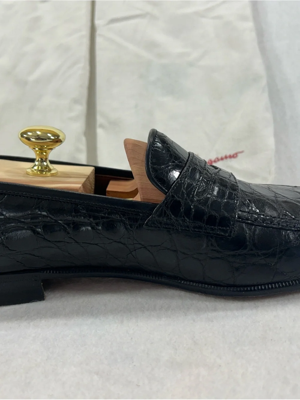 Salvatore Ferragamo Texas Black Crocodile Penny Loafers Mens 10.5 D Italy Box